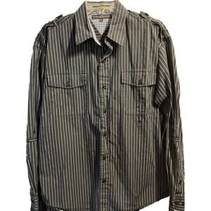 Tommy Hilfiger Men’s L 6/6 Navy Blue Long Sleeve Button Down Cotton Shirt EUC